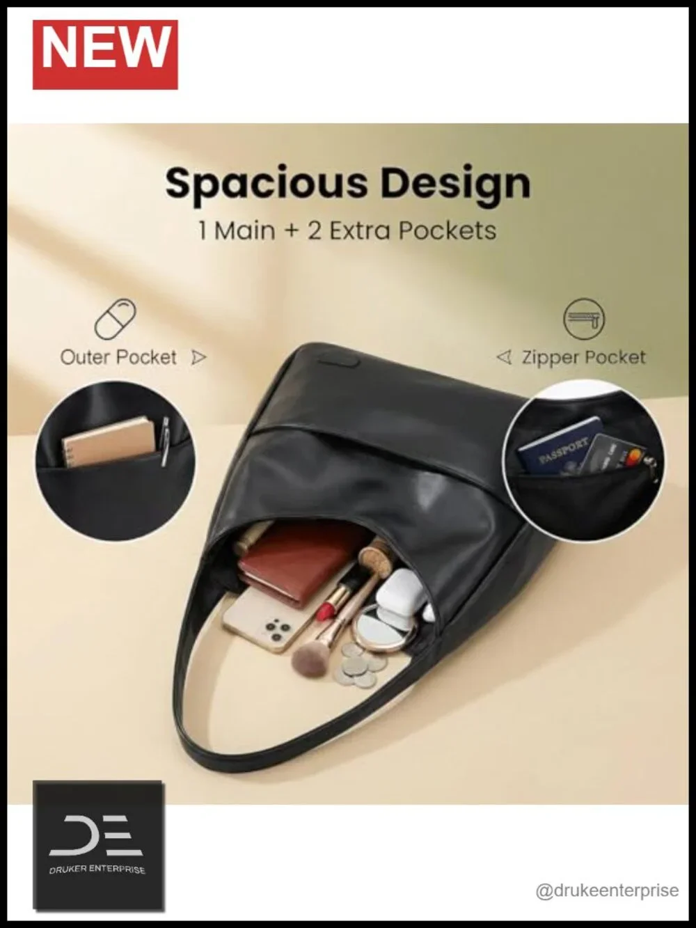 Faux Leather Slouchy Hobo Tote Bag 2-Piece Set Work Handbag